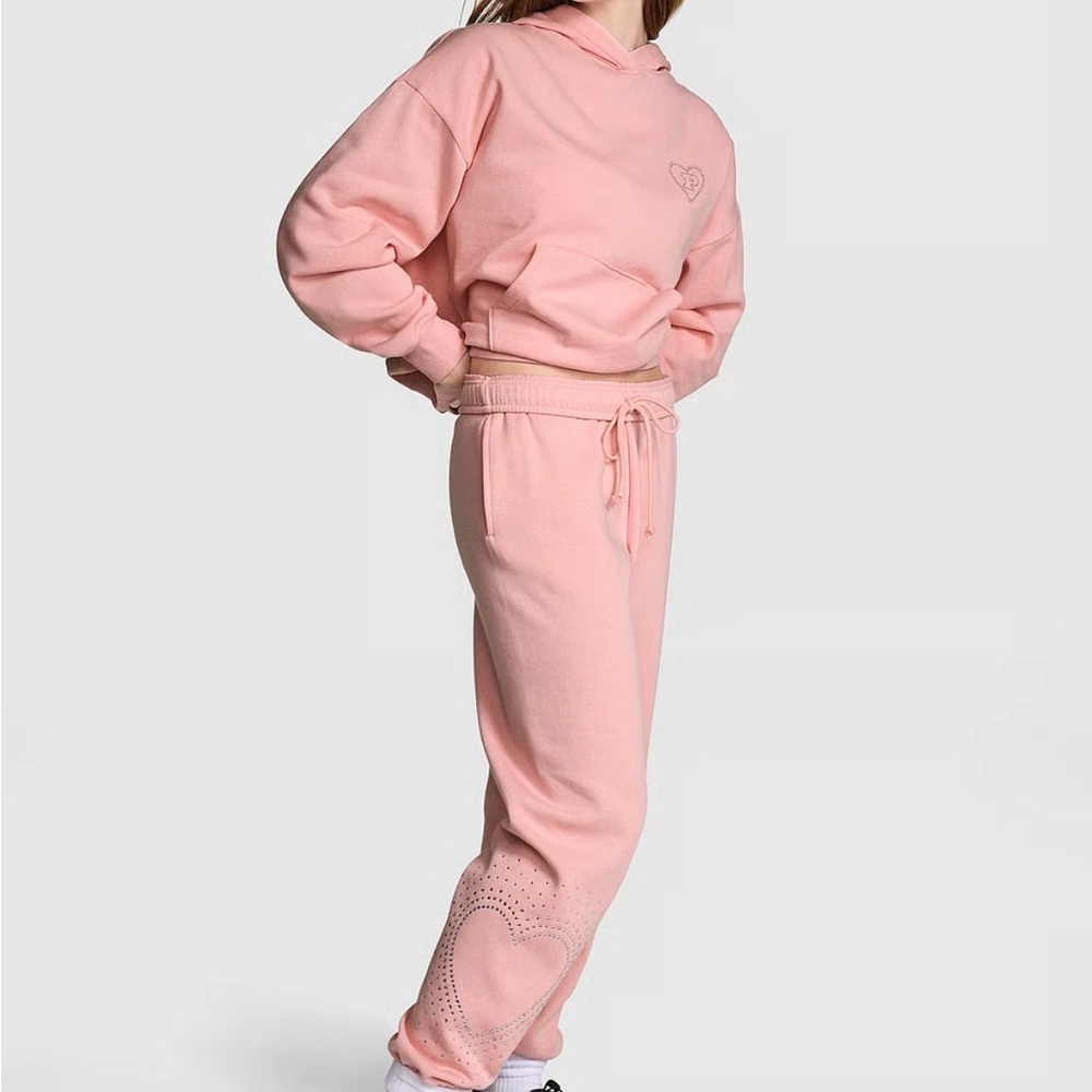 Victoria's Secret PINK Ivy Fleece Campus Sweatpants Dusk Pink Vday Bling L & XL